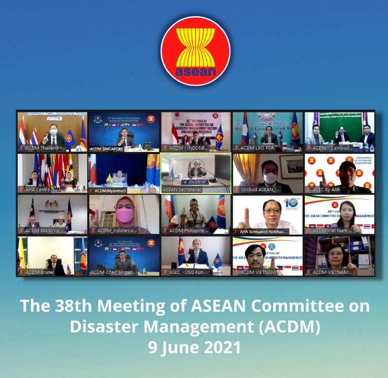 ASEAN virtual meeting: grid of participants with the ASEAN logo at the top.